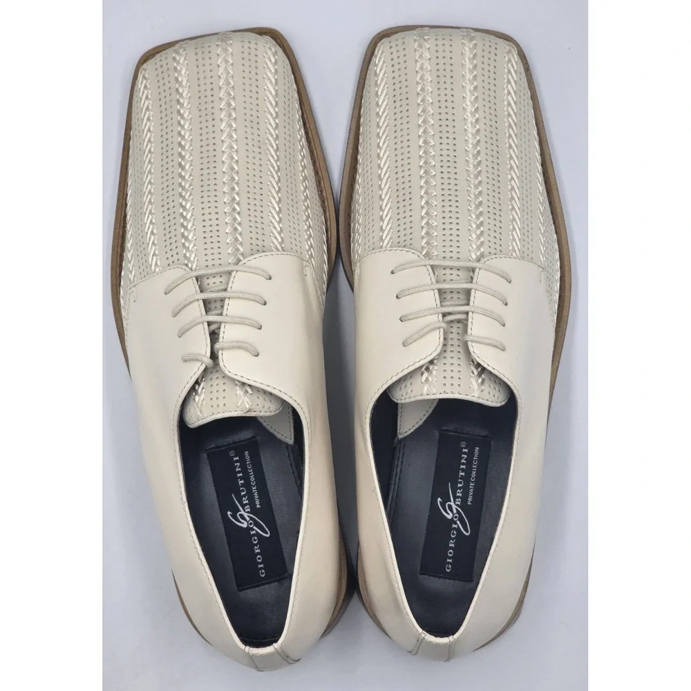 Giorgio Brutini Bone Mens Dress Shoes 10M Square Toe Leather Lace Up Tassel - Picture 9 of 12